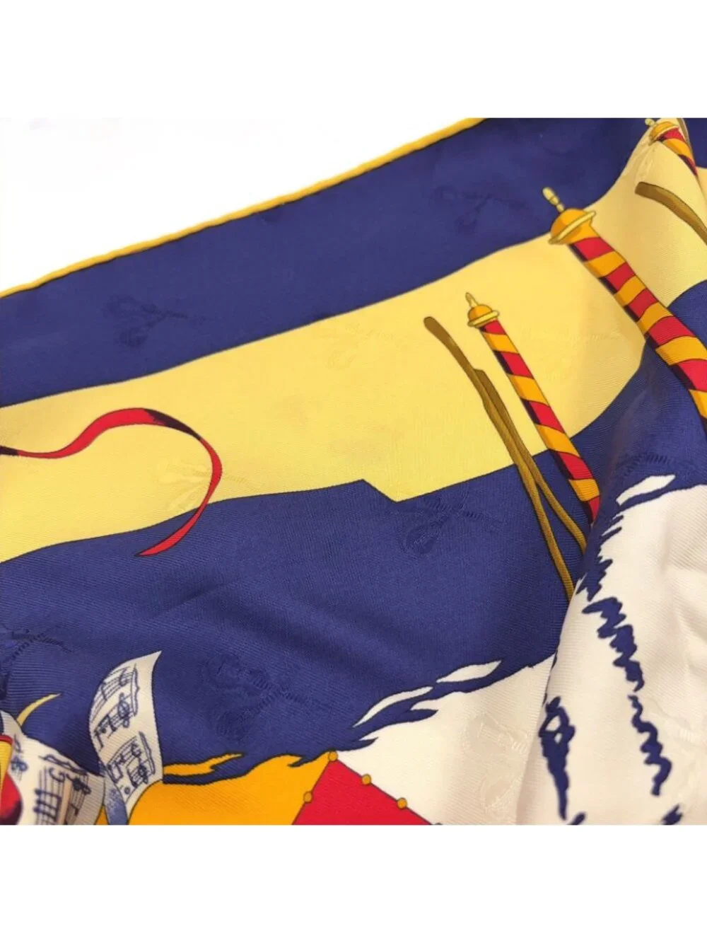 Hermes Carre 90 le Carnaval de Venise Silk Yellow Navy Red Scarf